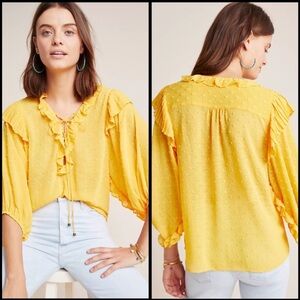 Anthropologie Yellow Ruffled Blouse